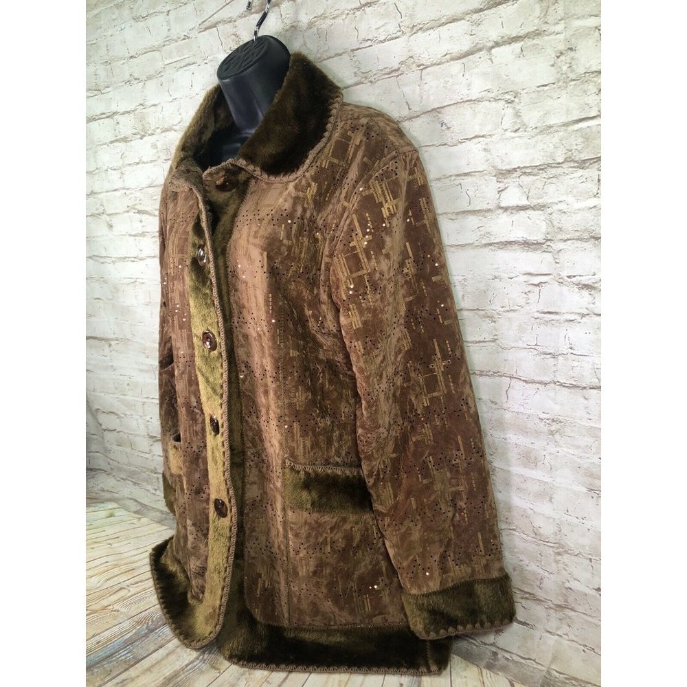 vtg Milly jeans faux suede embellished sherpa coat L - Picture 3 of 13